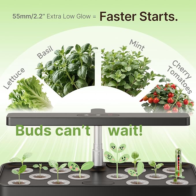 SUNCOZE Hydroponics Growing System, Compact 12 Pods Indoor Garden, Black | 24W LED Dimmable Grow Light, 4L Water Tank with Quiet Pump, Adjustable Height Herb Garden Planter Indoor Kit, Gardening Gifts