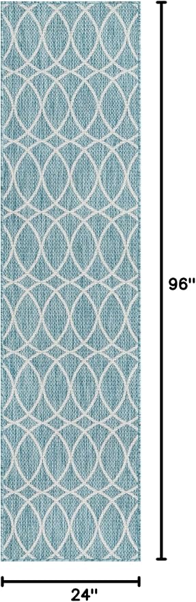 Unique Loom Outdoor Trellis Collection Area Rug - Gitter (2' x 8' Runner, Light Aqua/ Ivory)