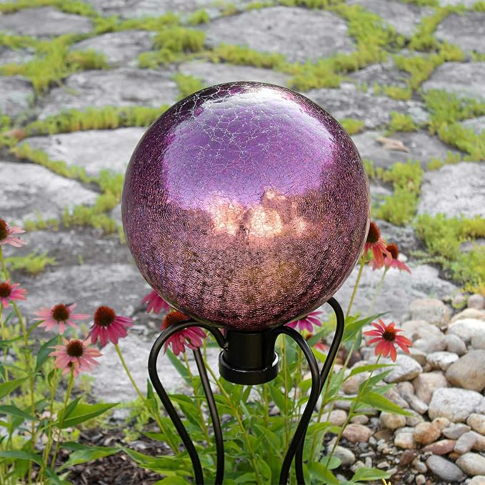 Achla Designs 12-Inch Crackle Gazing Globe Ball, Plum