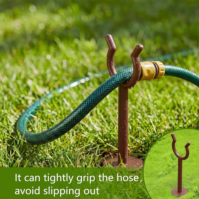 Taiyin 10 Pcs 3/4'' Garden Hose Holder Brackets Garden Guide Holder Decorative Outdoor Guide Stakes Support Spike Plant Tool to Keep off Lawn for Yard (Brown)