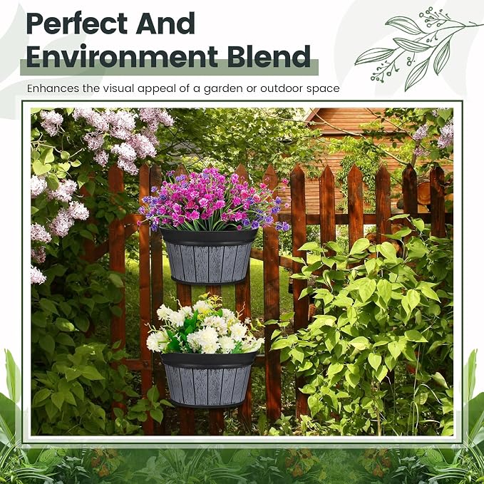 Layhit 6 Pcs Wall Hanging Planters Outdoor Pot Planter Wine Barrel Planter Distressed Oak Thickened Plastic Water Storage Flower Pots for Flower Indoor Outdoor(10 Inches,Black)
