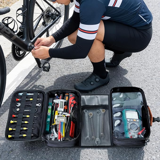 Heavy Duty Tool Bag Organizer with Clear Lid Compartments for Electrician, Portable Tool Organizer Case for Multimeter, Diagnostic & HVAC Repair Tools, Roll Up Tool Bag Organizer