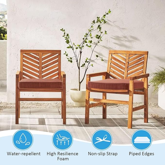 17 x 16 Inch Outdoor Chair Cushions with Tie Straps, Set of 4 Thick Water Repellent Round Patio Chair Pads for Garden Lawn Patio Furniture, Terra Cotta