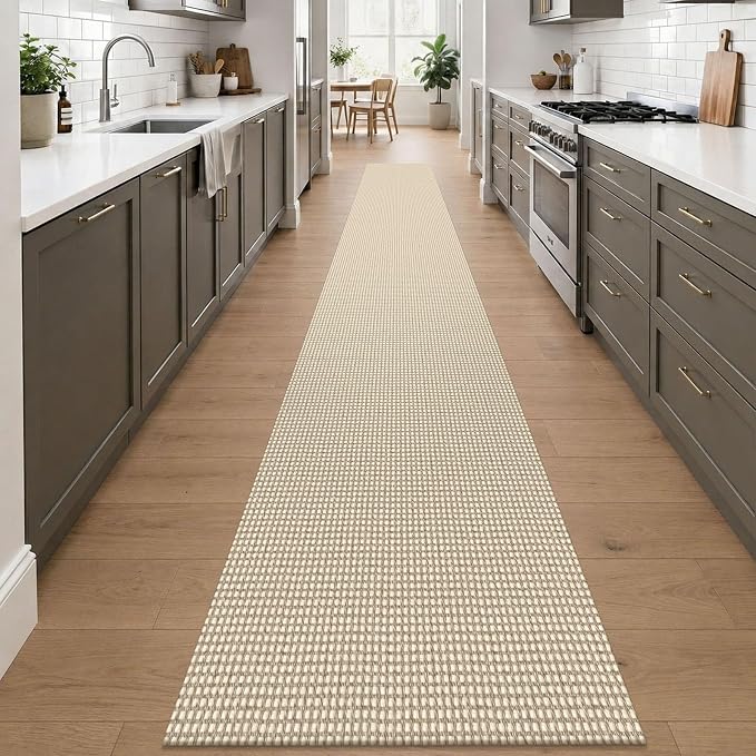 KOZYFLY Braided 2x20 Runners Rugs for Hallway, Extra Long Washable Runner Rug, Woven Non Slip Kitchen Runner, Cotton Entryway Rug, Floor Carpet for Entry, Aisle, Hall, Ivory/Camel/Brown