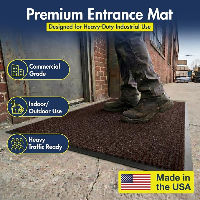 Notrax 109 Industrial Door Mat, 3' x 4' Entrance Mat, Heavy Duty Commercial Rugs for Entryway, Welcome Lobbies, Garage, and Mudroom, Made in the USA, Brown, Brush Step 109S0034BR