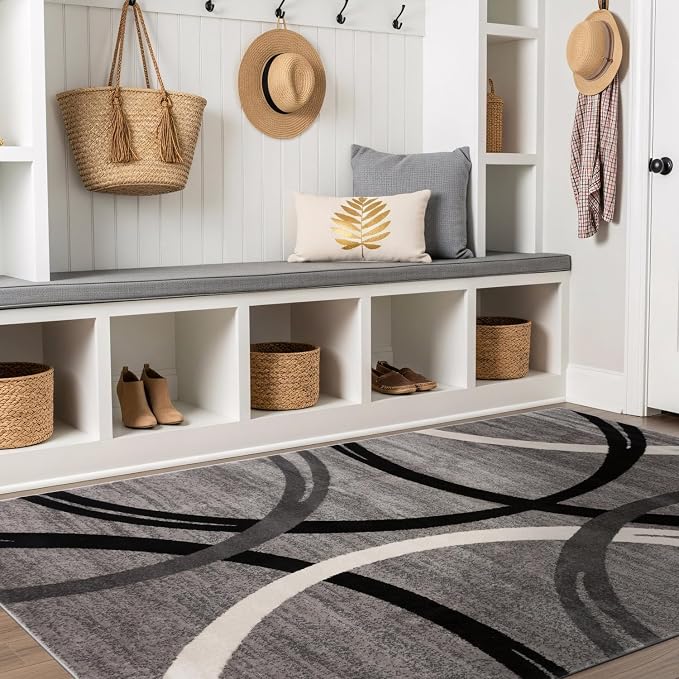 Rugshop Wavy Circles Fade-Resistant Living Room Area Rug Gray 5'3" x 7'3" | Rectangular, Size 5'3" x 7'3", Bedroom, Dining Room, Home Office, Kitchen, Entryway, Hallway, Nursery, Kids Room, Guest Room