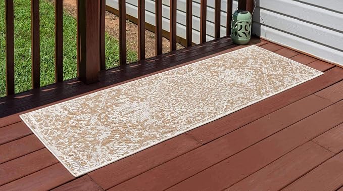 Unique Loom Jill Zarin Outdoor Collection Area Rug - Dubai (2' x 8' Runner, Beige/ Brown)