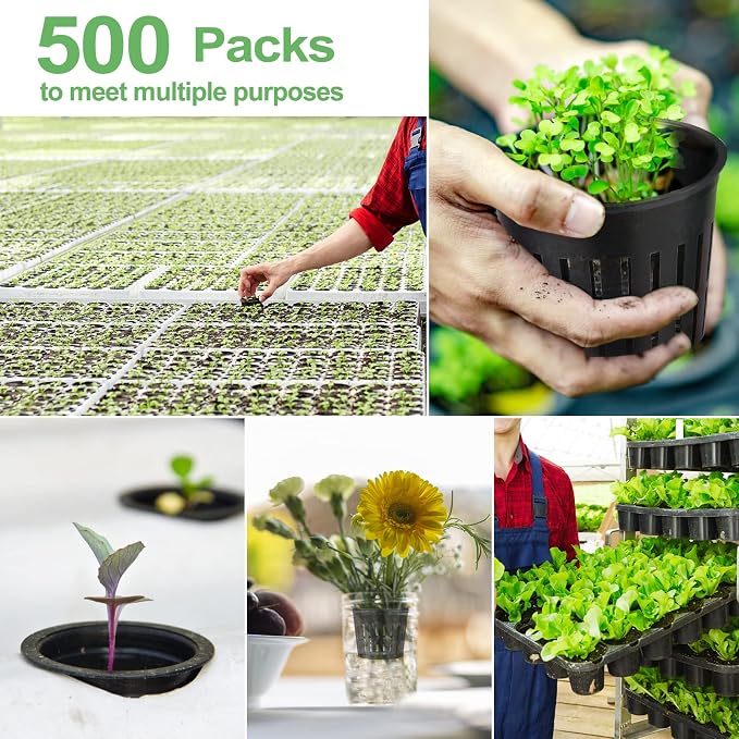 500-Pack 2 Inch Hydroponics Net Pots - Slotted Mesh Net Cups for Plant Growing System - Self Watering Baskets for Indoor and Outdoor Plants, Hydroponics Supplies Kit