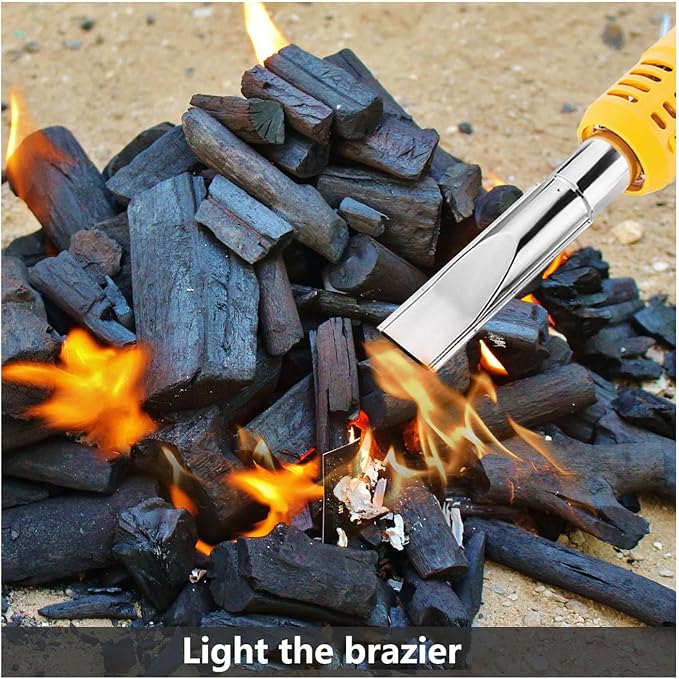 2000W Electric Thermal Weed Burner, 3-in-1 Hot Air Weed Killer with 60-650°C Dual Heat, Fast Airflow Garden Grass Remover, Portable Flame-Free Charcoal Igniter with Nozzles