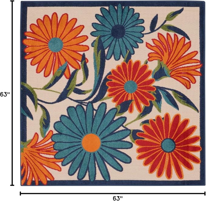 Nourison Home Aloha Multicolor 5'3" x Square Area Rug - Easy Clean, Non Shedding, Bed Room, Living Room, Dining Room, Kitchen (5' x Square)