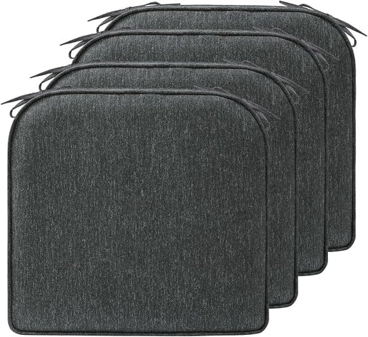 17 x 16 Inch Outdoor Chair Cushions with Tie Straps, Set of 4 Thick Water Repellent Round Patio Chair Pads for Garden Lawn Patio Furniture, Charcoal