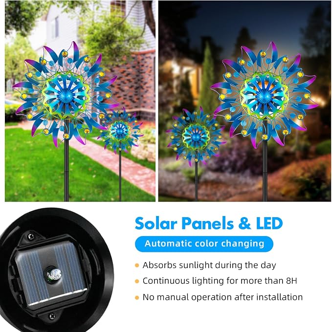 Solar Wind Spinner, Waterproof Outdoor Metal Wind Sculpture for Patio, Lawn & Garden Decor (Retro Muticolor)