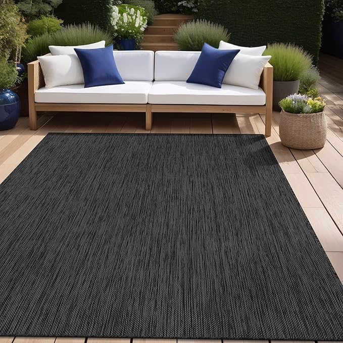 Beverly Rug Indoor Outdoor Rug 5x7, Washable Outside Carpet for Patio, Deck, Porch, Solid Modern Area Rug, Water Resistant, Dark Gray
