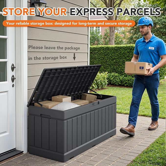 78 Gallon Deck Box Outdoor Indoor Waterproof Storage Box for Patio Furniture, Pool Accessories, Garden Tools, and Cushion Storage, Gray