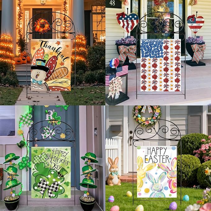 Seasonal Garden Flags Set of 12 Double Sided 12 x 18 Inch Yard Flags,Small Garden flags for outside,4th of July Summer Fall Garden Flag,Christmas Halloween Easter Outdoor Decor, Holiday Flags for All Seasons