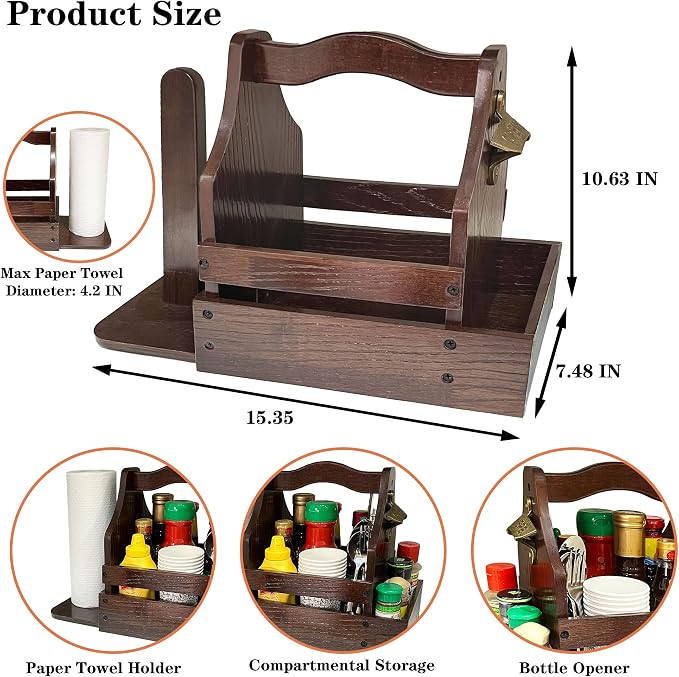 Grill Caddy for Outdoor Grill, BBQ Caddy with Paper Towel Holder and Beer Bottle Opener, Essential for Camping, Picnic Condiment and Kitchen Organizer, Gifts for Men and Women, Grilling Lovers