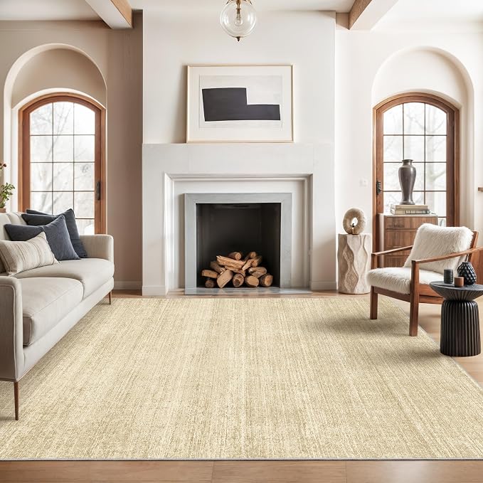 Valenrug 8x10 Area Rugs for Living Room, Large Washable Rug Non Slip, Tan | Soft Low Pile, Thin & Lighweight Carpet, Folable Stain Resistant Modern Indoor Floor Mat for Bedroom, Dining Room, Home Decor