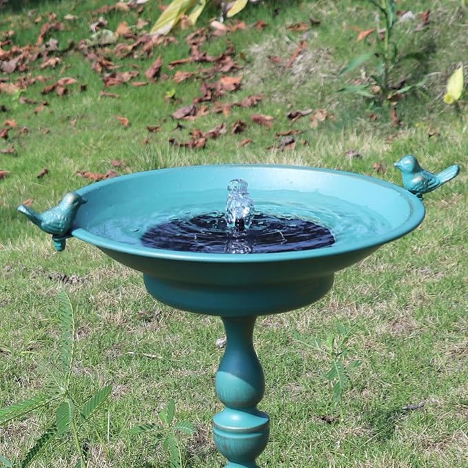 26.6" H Solar Bird Bath, Cast Iron Bird Bath and Solar Fountain, Outdoor Metal Bird Bath Bowl for Outdoors,Patio Yard Lawn Decor