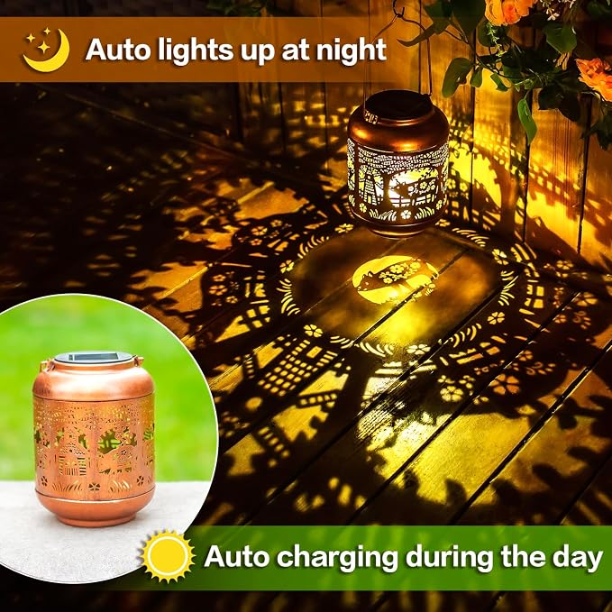 Pig Solar Lanterns Outdoor Waterproof Hanging Solar Lights Pig Gifts for Women Men Mom Metal Decorative LED Outdoor Lanterns for Patio, Lawn, Landscape, Garden Decor, Yard Decorations