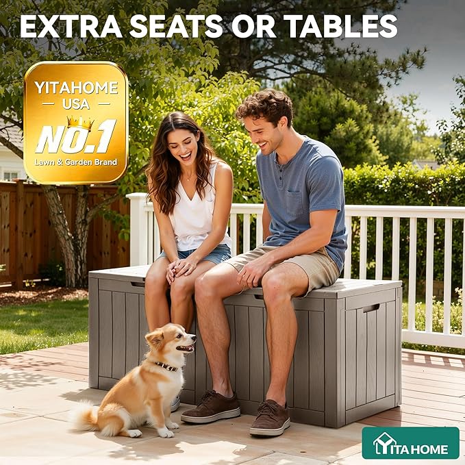 YITAHOME 31 Gallon Outdoor Storage Deck Box | Waterproof Resin Package Delivery and Storage Box with Lockable Lid for Patio Furniture Cushions, Pool Accessories, Garden