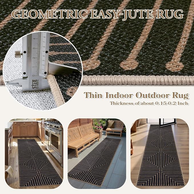 Lahome Black 2x8 Kitchen Runner, Modern Geometric Runner Rug Non Slip | Farmhouse Rhombus Low Pile Non Shedding Indoor Outdoor Carpet Runner for Hallway Entryway