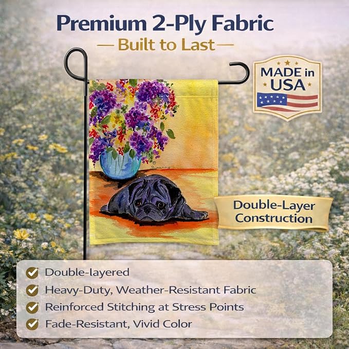 Caroline's Treasures SS8298GF Pug Garden Flag Mailbox Flag Decorative Yard Flag Banner Outside Patio Artwork Yard Flower Beds, Garden Size, Multicolor