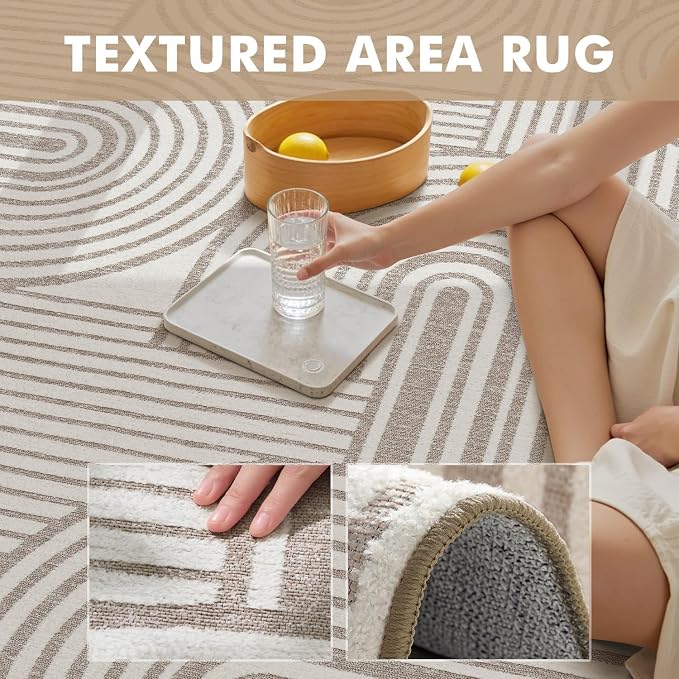 Beige Neutral 5x7 Area Rugs Textured Tufted Rugs for Living Room Bedroom Rug-Carpet Cream Ivory Washable Geometric Moroccan Modern Rug