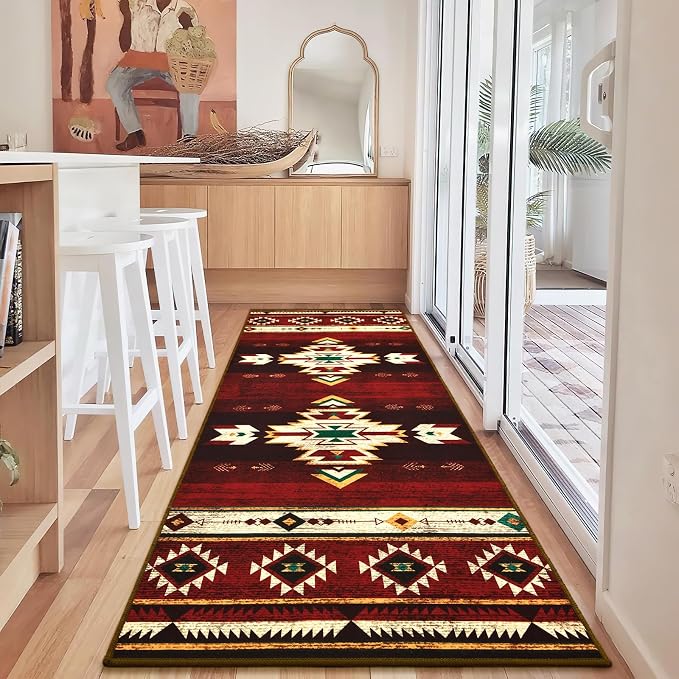 BENRON Western Hallway Runner Rug 2x6, Long Runners for Kitchen, Red | Southwest aztec Rug, Accent and Tribal Throw Rugs for Bedroom, Washable