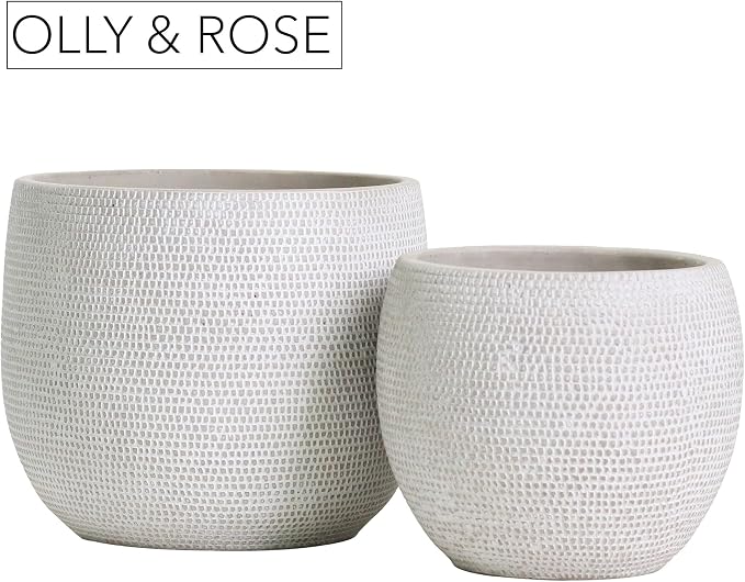 Olly & Rose Barcelona Ceramic Plant Pot Set 2 - White Flower Pots - Indoor & Outdoor Planters (White)