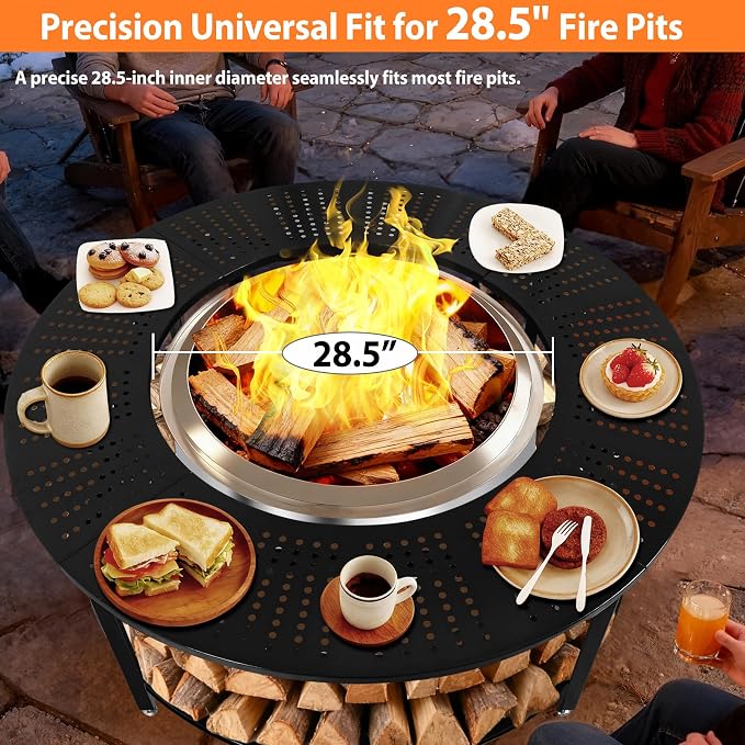 48.5 Inch Universal Fire Pit Surround Tabletop for Solo Stove Yukon & Tiki 27.5, Outdoor Patio Stand with Firewood Storage Shelf, Heavy Duty Steel, 200LB Capacity