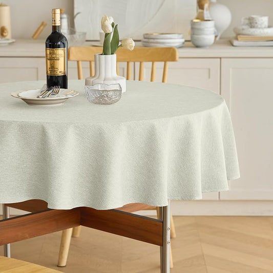 Decorelia Waterproof Round Tablecloth for Round Dining Table, Decorative Rustic Soft Wipeable Table Cloths Cover Indoor Outdoor Use for Holiday,Wedding, Kitchen (70 Inch,Round (4-6 Seats),Light Grey)