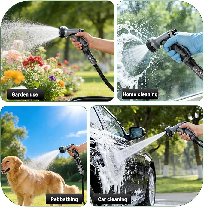 Aheroi Garden Hose 50FT, Flexible Garden Hoses Duo Mode Patented Kink-Free Water Hose with 10 Spray Nozzle, Lightweight Non-Expanding Waterhose for Outside Garden,High-Pressure&Wear-Resistant