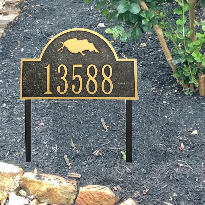 Address Sign Lawn Mounted - Custom House Number Sign with 2 Solid Metal Stakes,Address Numbers for Outside House,Yard,Garden,Grass,Ground,Drive Way,Lawn,13'' x 7.7''