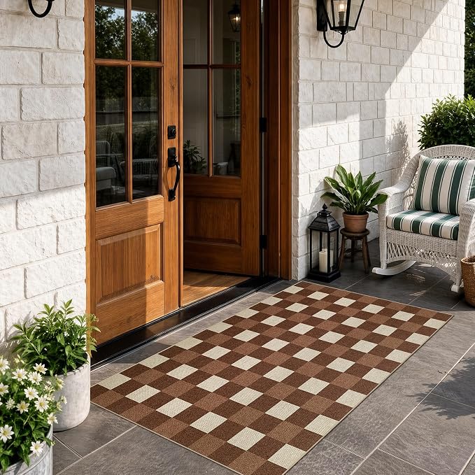 UERMEI 3x5 Outdoor Jute Area Rug Patio Farmhouse Brown | Indoor Outdoor Washable Non Slip Pet Friendly Carpet for Door Mat Area Rug for Patio Bedroom Living Room Kitchen Porch