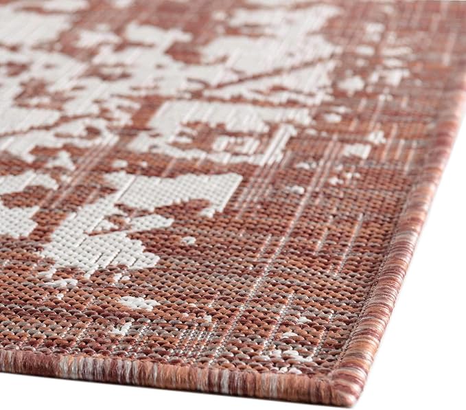 Unique Loom Jill Zarin Outdoor Collection Area Rug - Dubai (5' 3' x 8' Rectangle, Rust Red/ Ivory)