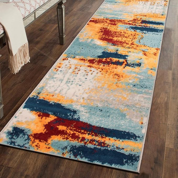 Rugshop Novel Abstract Fade-Resistant Runner Rug Multi 2' 7" x 6' | Stain Resistant,Bedroom, Dining Room, Home Office, Kitchen, Entryway, Hallway, Nursery, Kids Room, Guest Room