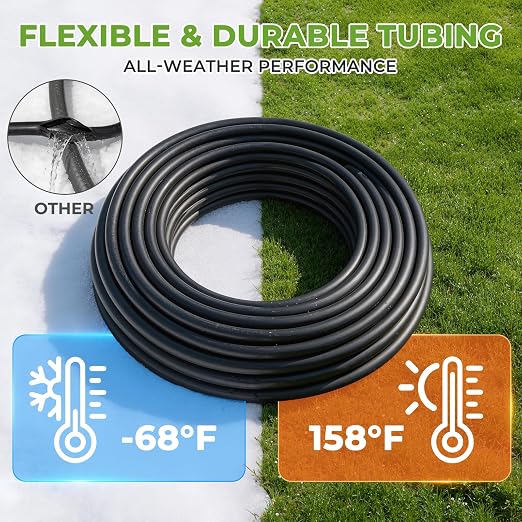 HIRALIY 50FT Drip Irrigation System Kit, Quick-Connect Garden Watering System with 10FT Main Hose and 40FT 1/4" Tubing, Adjustable Drippers for Patio Pots, Container Gardens & Small Raised Beds