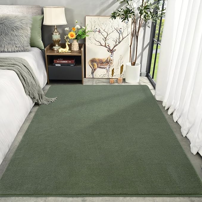 Amearea Sage Green Area Rugs for Bedroom Living Room, 5x8 Memory Foam Rug | Thickened Fluffy Indoor Washable Rugs Non Slip Minimalist Large Carpet for Boys Girls Dorm Nursery Room Decor