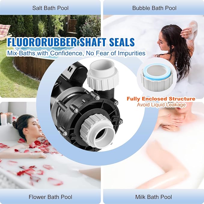 VEVOR 2 Speed SPA Pump, 48-Frame, AC 110-120V Hot Tub SPA Pump, 1.5 HP / 150 GPM / 42.65 ft High Speed or 0.46 HP / 70 GPM / 9.18 ft Low Speed, 2'' Port 90° Rotational Interface for Hot Tub