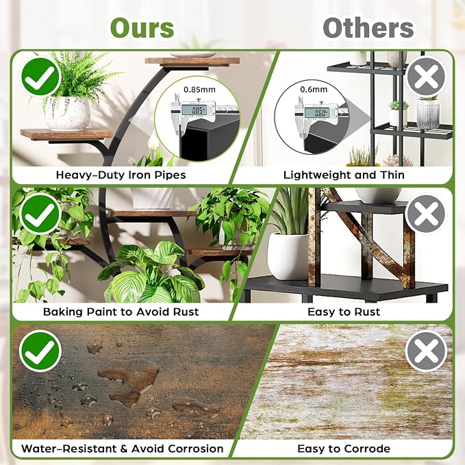 Indoor Plant Stand with Grow Lights, 7 Tiered, 44" Tall | Plant Shelf, Heavy Duty Anti-rust Iron Pipes, Water-resistant & Anti-corrosive Wood, Auto Timer, Long-lasting