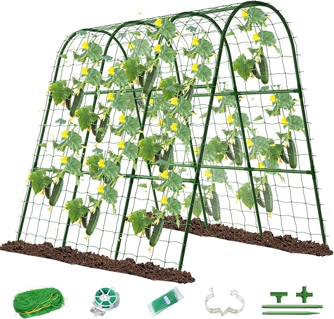 Cucumber Trellis for Raised Bed, U-Shape Arch Metal Garden Trellis for Climbing Plants, Heavy Duty Plant Trellis Outdoor, Easy Assembly Rustproof Trellis for Vines (U Frame Trellis)