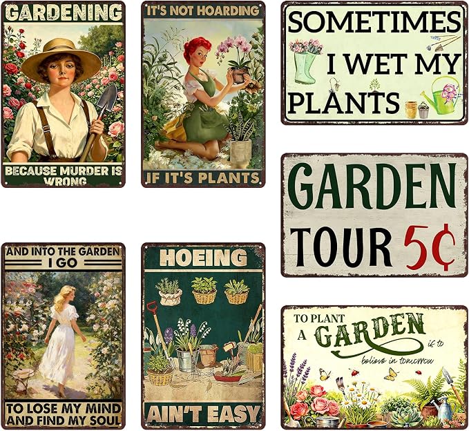 7 Pack Funny Metal Tin Garden Signs Garden Gifts For Women Unique Greenhouse Accessories Plant Sign For Outdoor Vintage Garden Metal Signs Outside Decorations For Yard Metal Garden Sign Decor 8x12 In
