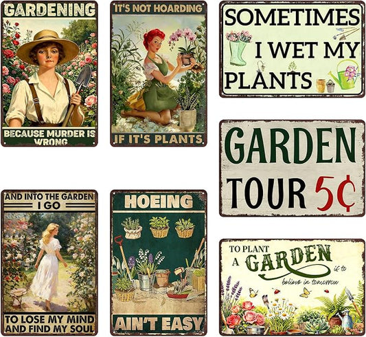 7 Pack Funny Metal Tin Garden Signs Garden Gifts For Women Unique Greenhouse Accessories Plant Sign For Outdoor Vintage Garden Metal Signs Outside Decorations For Yard Metal Garden Sign Decor 8x12 In