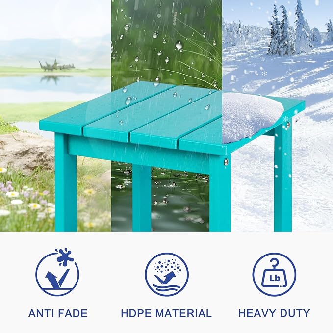 LZRS Patio Side Table, Heavy Duty HDPE Outdoor End Table with Wood Texture, Weatherproof Composite Table for Adirondack Chairs, Deck, Pool, Indoor/Outdoor, No Peeling or Cracking(Turquoise)