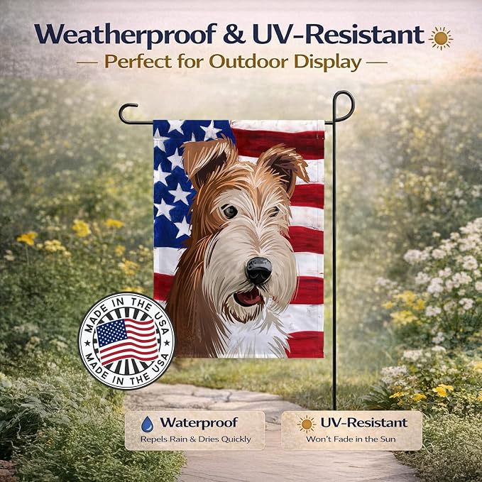 Caroline's Treasures CK6527GF Fox Terrier Wire Dog American Flag Garden Flag Mailbox Flag Decorative Yard Flag Banner Outside Patio Artwork Yard Flower Beds, Garden Size, Multicolor