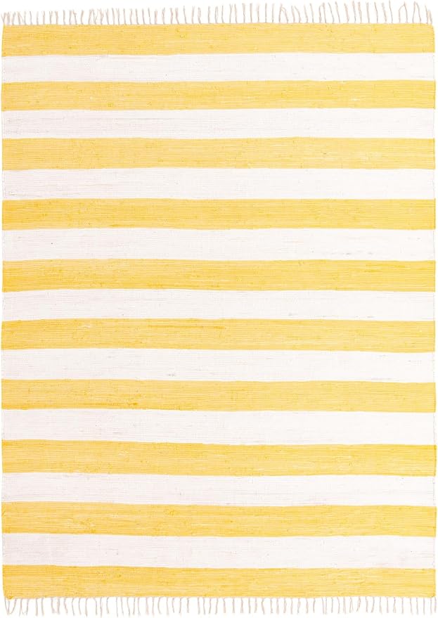 Unique Loom Chindi Rag Collection Area Rug - Striped (9' x 12' 2" Rectangle, Yellow and Ivory)