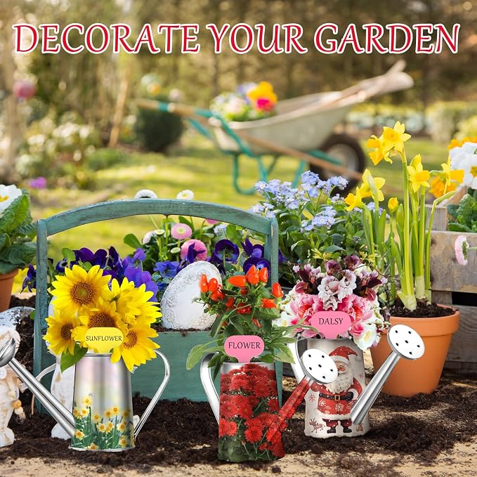 Reallnaive 6 Set Summer Crafts DIY Flower Gardening Kit Metal Succulent Pots Paintable Watering Can Planters Ready to Paint Plant Pot Unpainted Flower Pots Bulk for Classroom