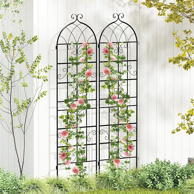 Giantex 4 Packs 71"x20" Metal Garden Trellis for Outdoor Climbing Plants, Heavy-Duty Plant Support for Vine Rose Vegetable Flower, Rustproof Black Metal Coating Patio Trellis Arch Decorative Fence