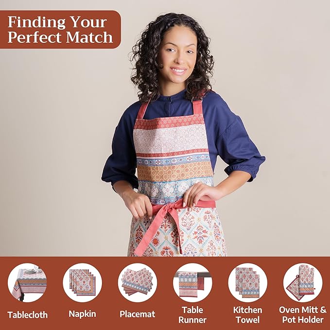 Maison d' Hermine Aprons for women with Pocket 100% Cotton (27.50"x31.50") | Adjustable Neck Strap & long ties Apron Men Chef Wedding Cooking Gardening Server Maid