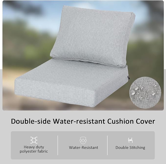 23.5"x27" Outdoor Deep Seat Patio Cushions Set of 2, Deep Seat Bottom Resilient Foam Filling Water-Resistant Stain-Resistant UV Resistant Weather Resistant with YKK Zippers, Stone Grey